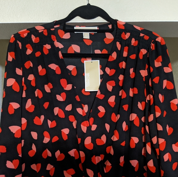 NWT Michael Kors Petal-Print Ruffle Wrap Dress - Picture 2 of 5